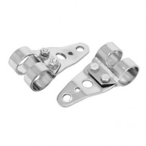 Patte de Fixation Support Phare Fourche &Oslash; 26 &agrave; 28 Chrom&eacute; Peugeot SP - Paire