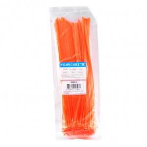 Collier de Serrage Rilsan 3,5x250mm Orange Fluo - Nylon Plastique (Sachet de 100)