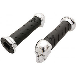 Rev&ecirc;tement Poign&eacute;e Progrip Moto Custom 862 Noir / Tete de Mort Chrome 140mm (&Oslash; 22-25/24-28mm) - Paire