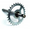 Axe de P&eacute;dalier / Poulie Cyclo MBK 51 41 Mobylette 40 50 - Pignon 28 dents Ajour&eacute; zingu&eacute; L214