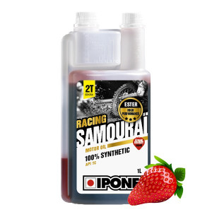 Huile Moteur Ipone 2T Samourai Racing 100% Synth&egrave;se Senteur Fraise - Bidon 1 litre
