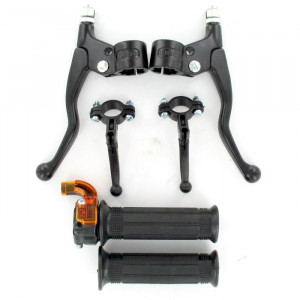 Kit Poign&eacute;e Cyclo MBK 51 / 103 Universel Complet Noir - Gaz Mini Targa Nylon Noir + Levier de frein m&eacute;tal