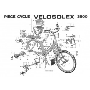 Affiche Nomenclature Partie Cycle Solex VeloSoleX 3800 - &eacute;clat&eacute; pi&egrave;ces d&eacute;tach&eacute;es 400x300mm